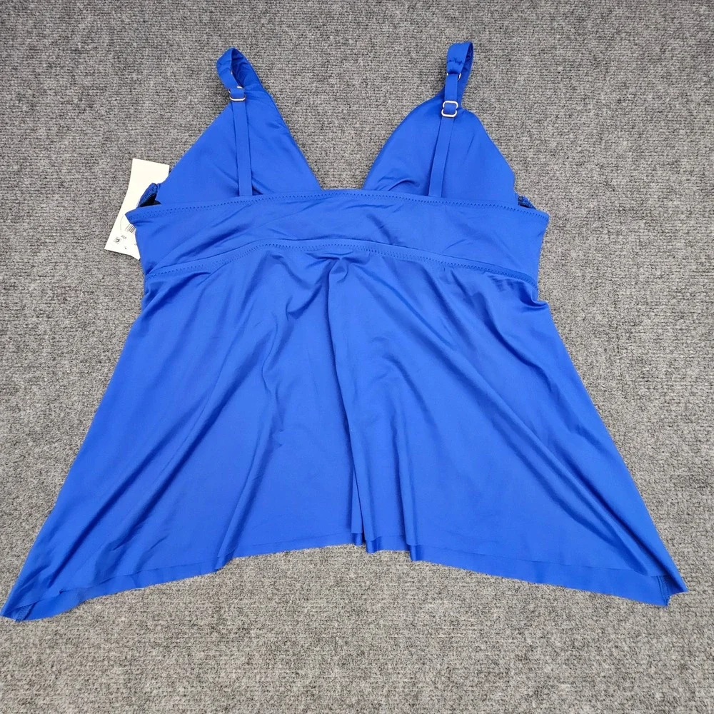 Becca ETC Tankini Top Womens 1X Blue Tie Front Swimsuit Swimwear NEW